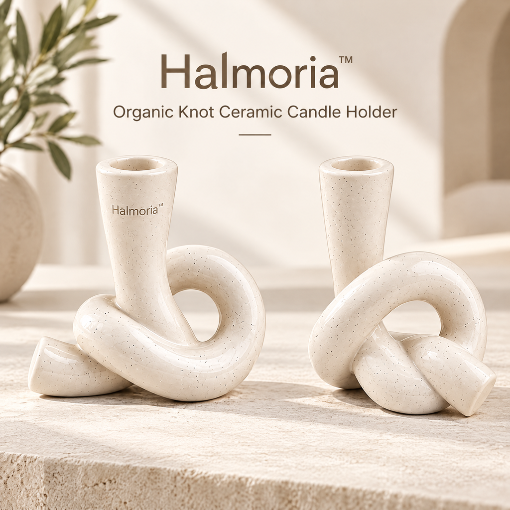 Halmoria™ Sculptural Ceramic Taper Candle Holder – Contemporary Form Collection