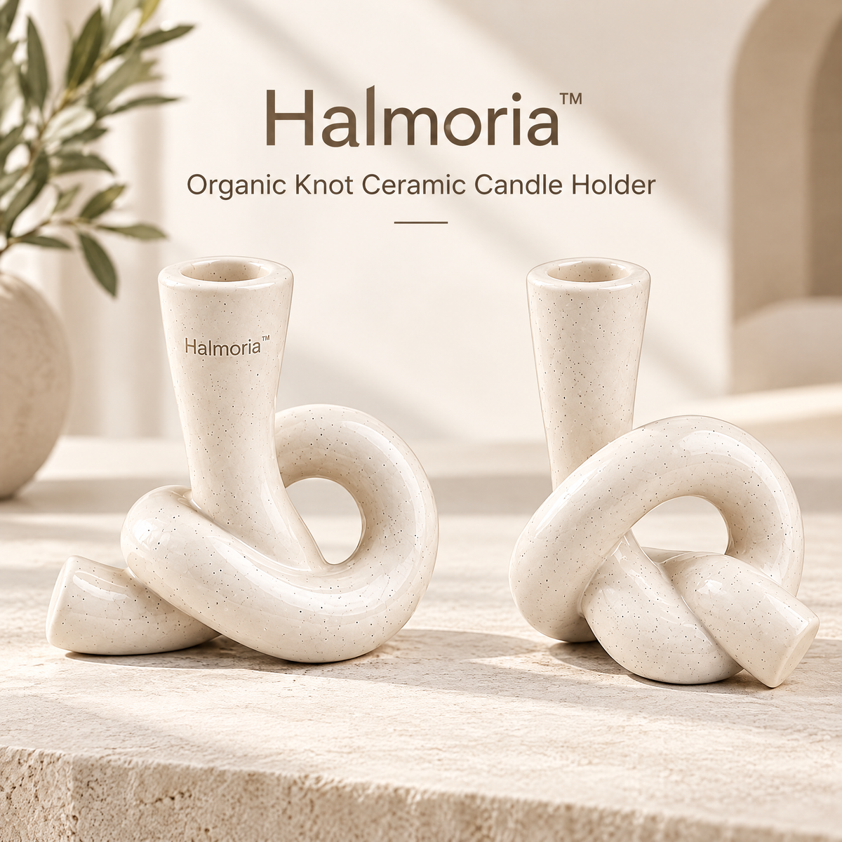 Halmoria™ Sculptural Ceramic Taper Candle Holder – Contemporary Form Collection
