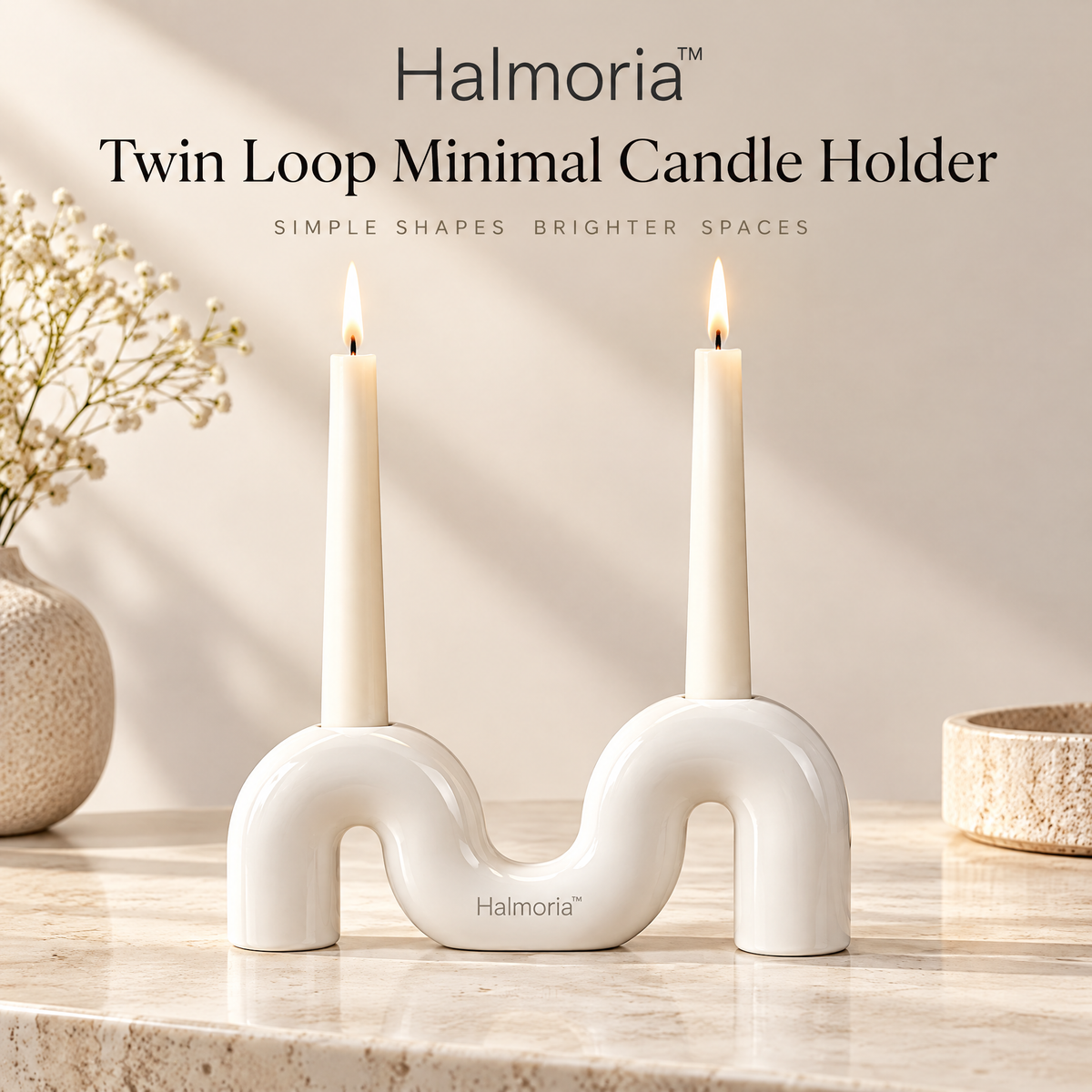 Halmoria™ Sculptural Ceramic Taper Candle Holder – Organic Balance Collection