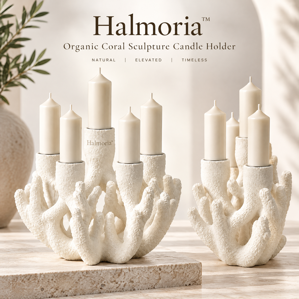 Halmoria™ Sculptural Ceramic Taper Candle Holder – Quiet Form Collection