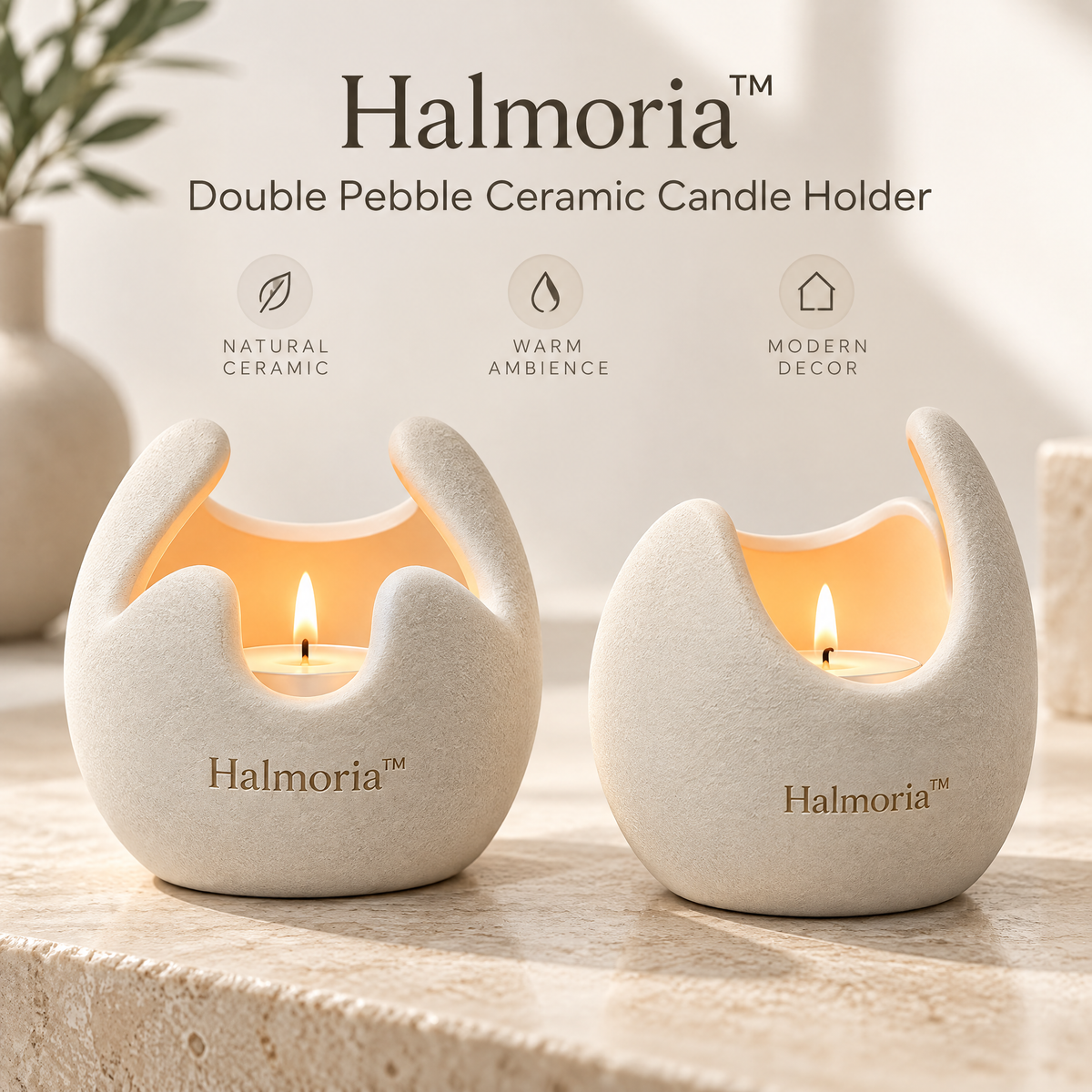 Halmoria™ Double Pebble Ceramic Candle Holder