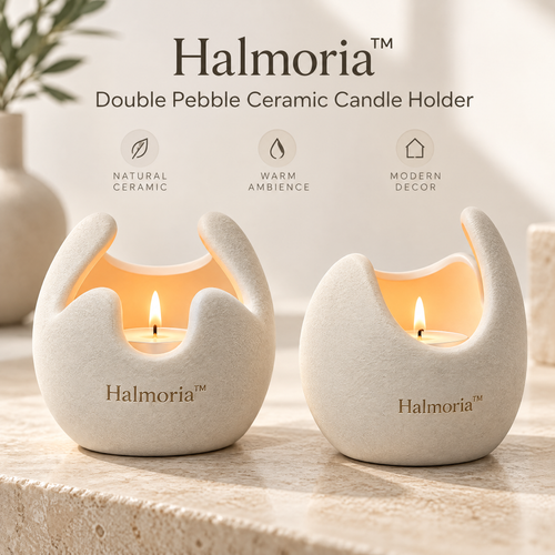 Halmoria™ Double Pebble Ceramic Candle Holder