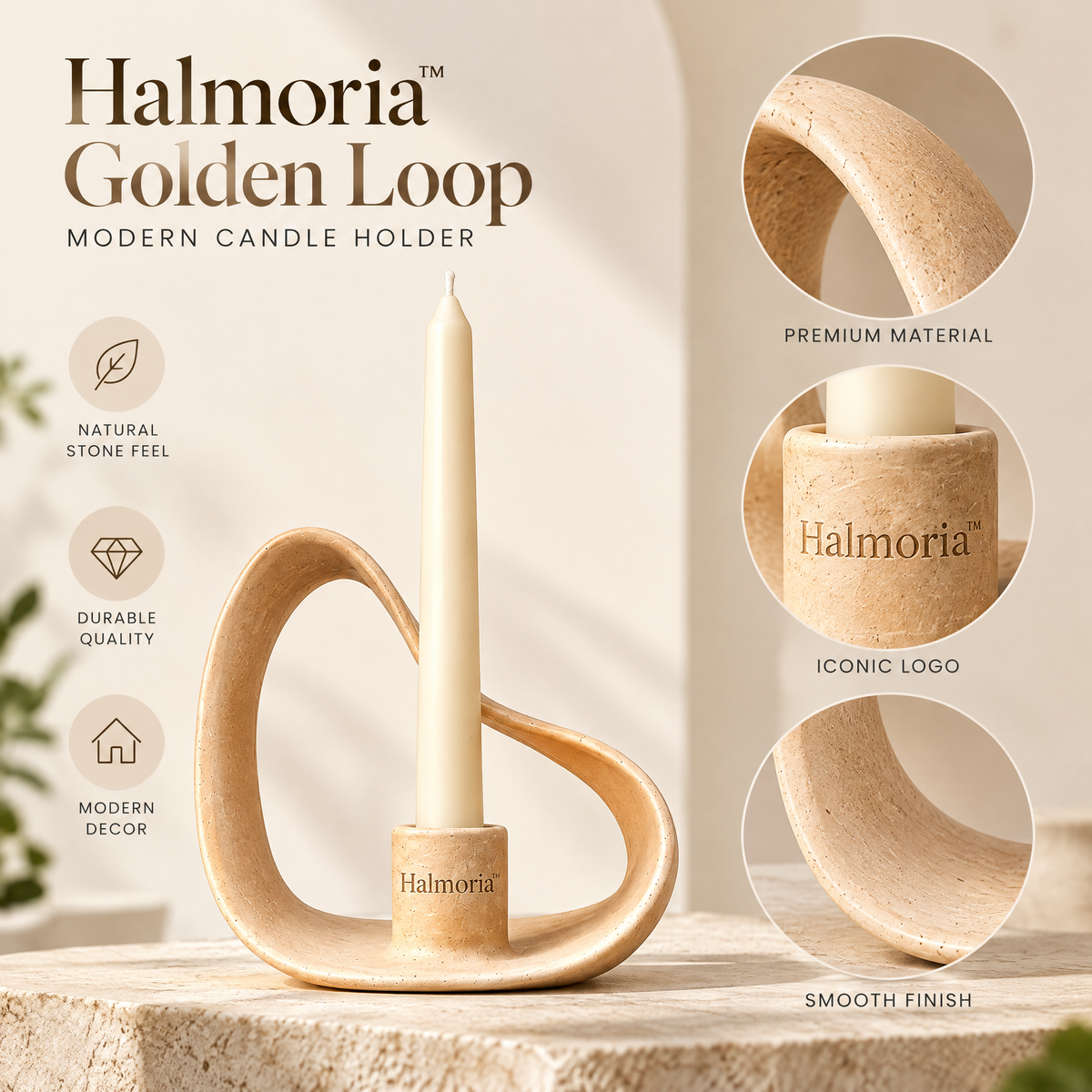 Halmoria™ Sculptural Ceramic Taper Candle Holder – Modern Contour Collection