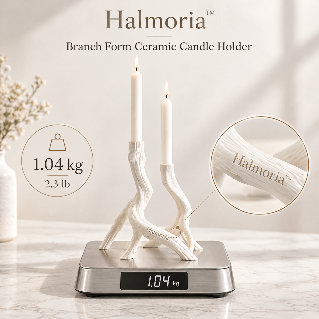 Halmoria™ Sculptural Ceramic Taper Candle Holder – Balanced Glow Collection