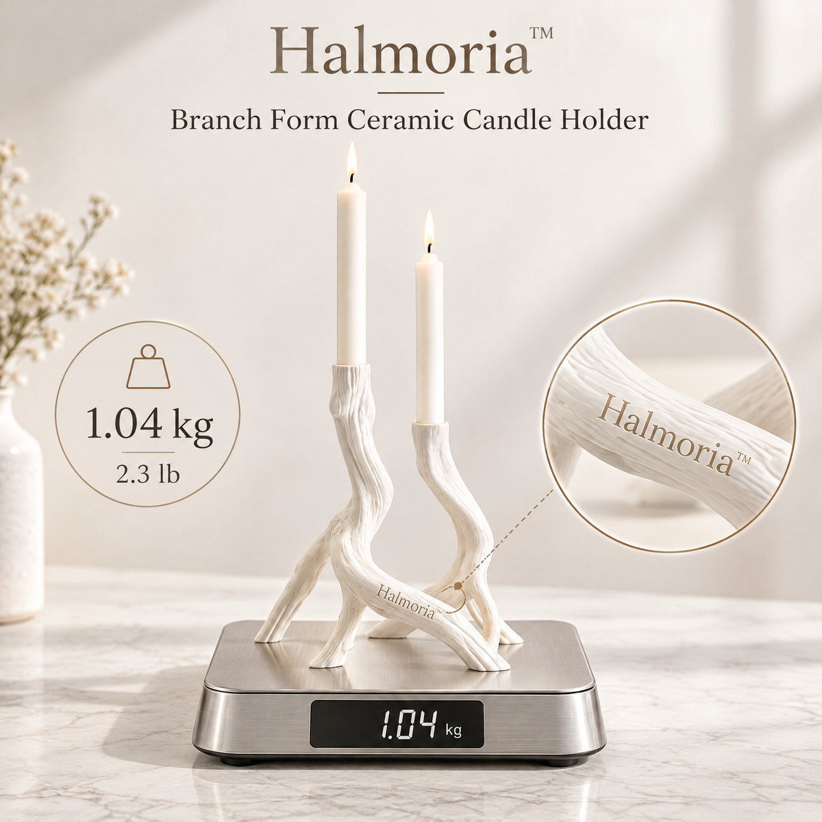 Halmoria™ Sculptural Ceramic Taper Candle Holder – Balanced Glow Collection