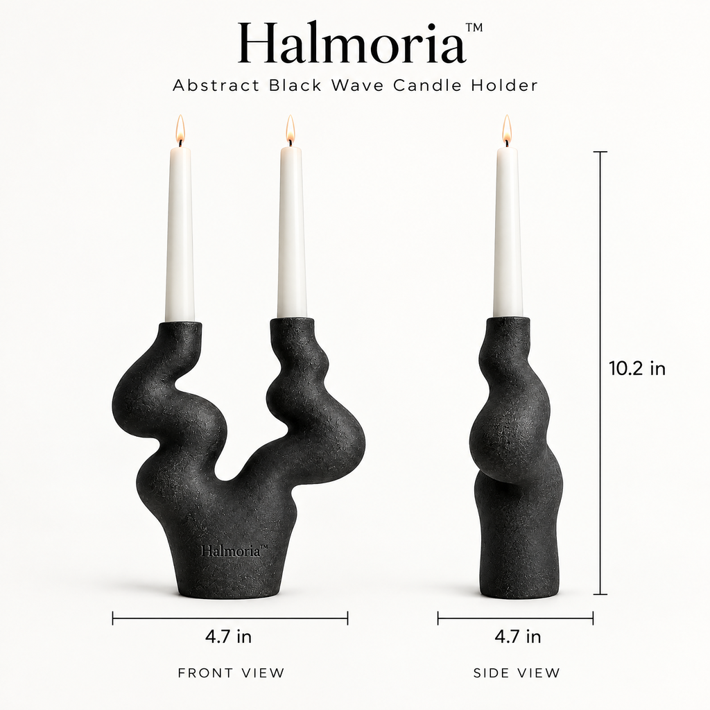 Halmoria™ Abstract Black Wave Candle Holder