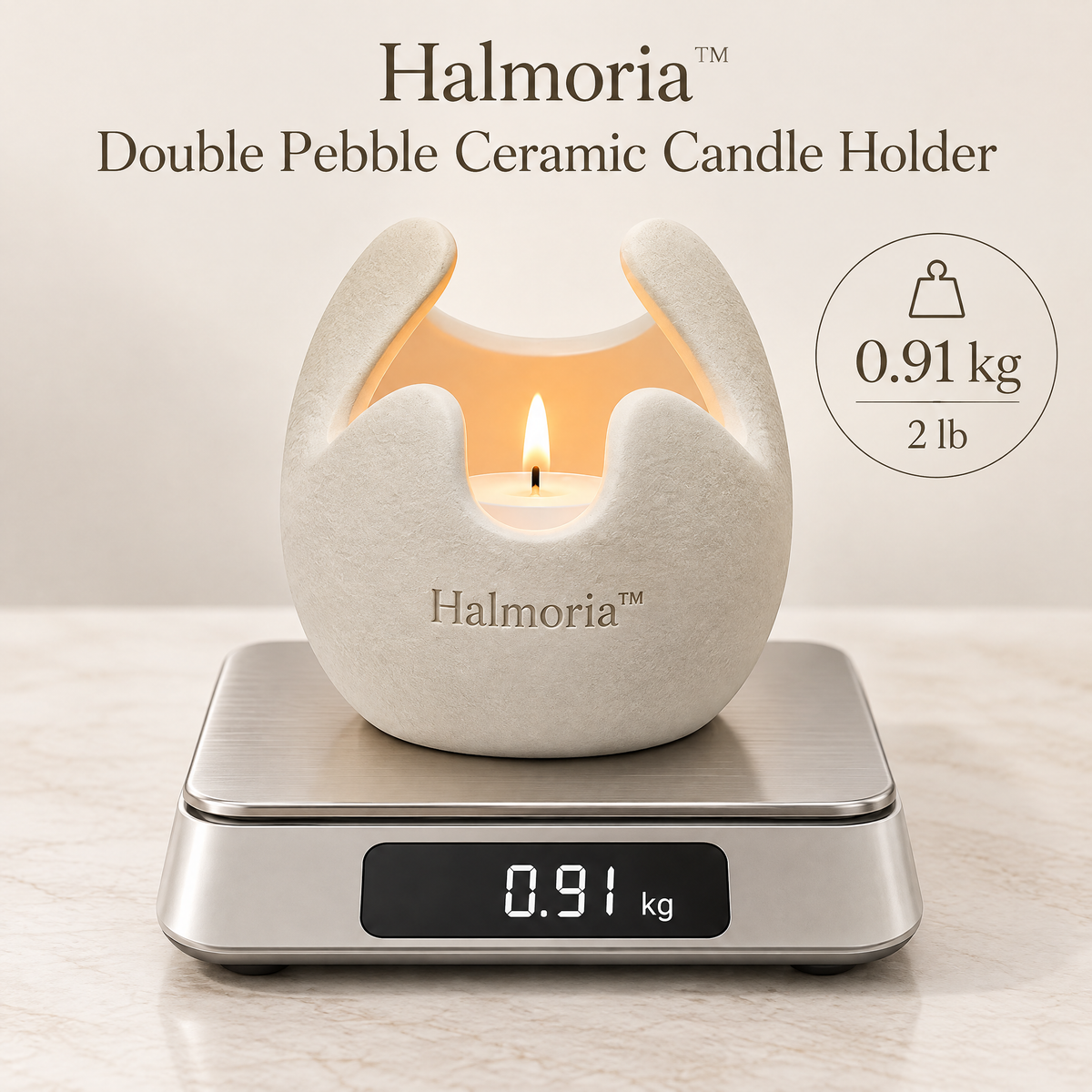 Halmoria™ Double Pebble Ceramic Candle Holder