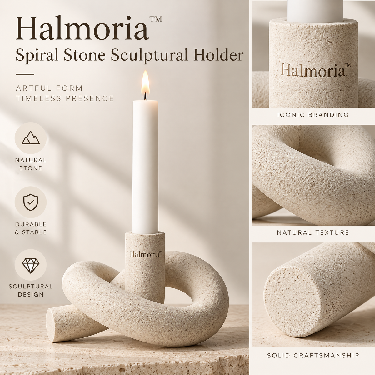 Halmoria™ Sculptural Candle Holder – Modern Organic Collection