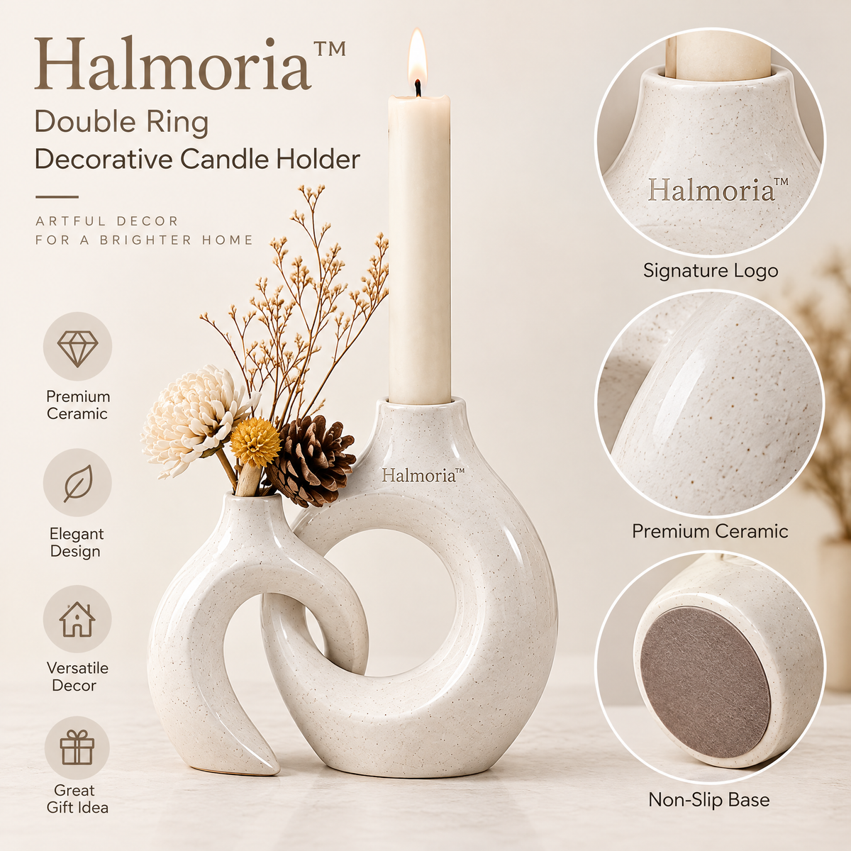 Halmoria™ Sculptural Ceramic Taper Candle Holder – Artistic Form Collection
