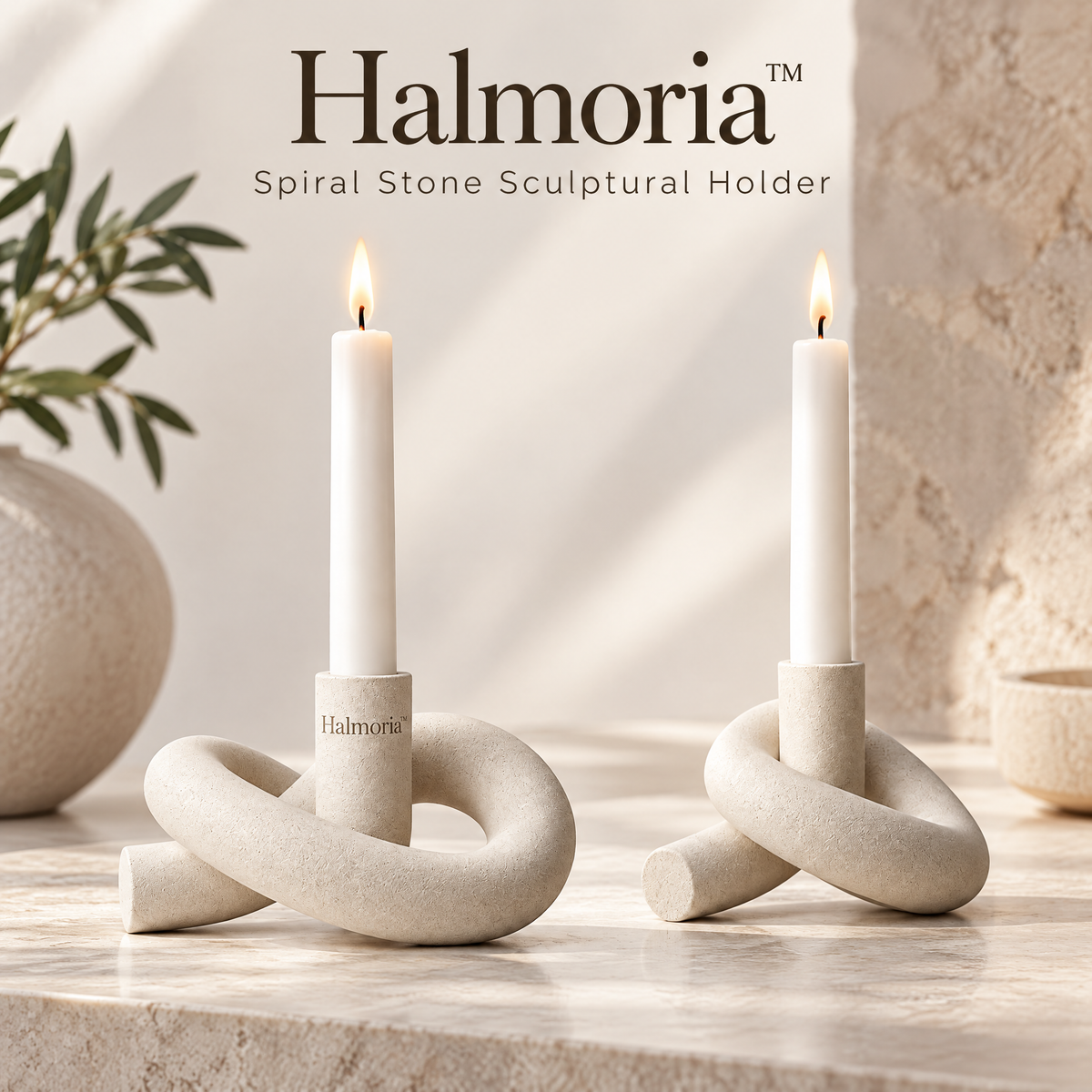 Halmoria™ Sculptural Candle Holder – Modern Organic Collection