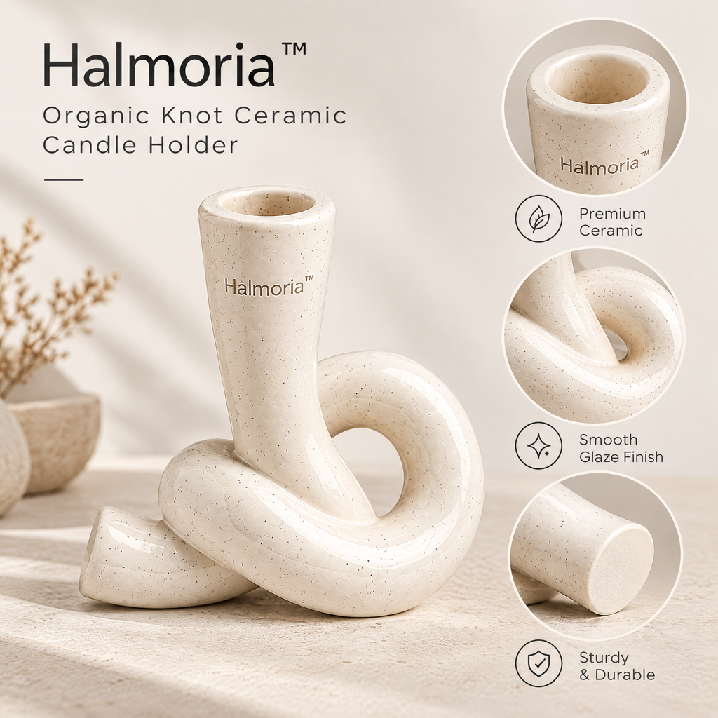 Halmoria™ Sculptural Ceramic Taper Candle Holder – Contemporary Form Collection