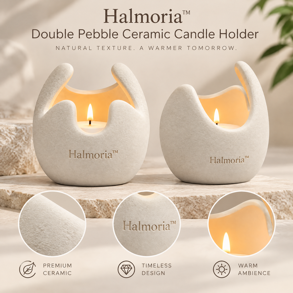 Halmoria™ Double Pebble Ceramic Candle Holder