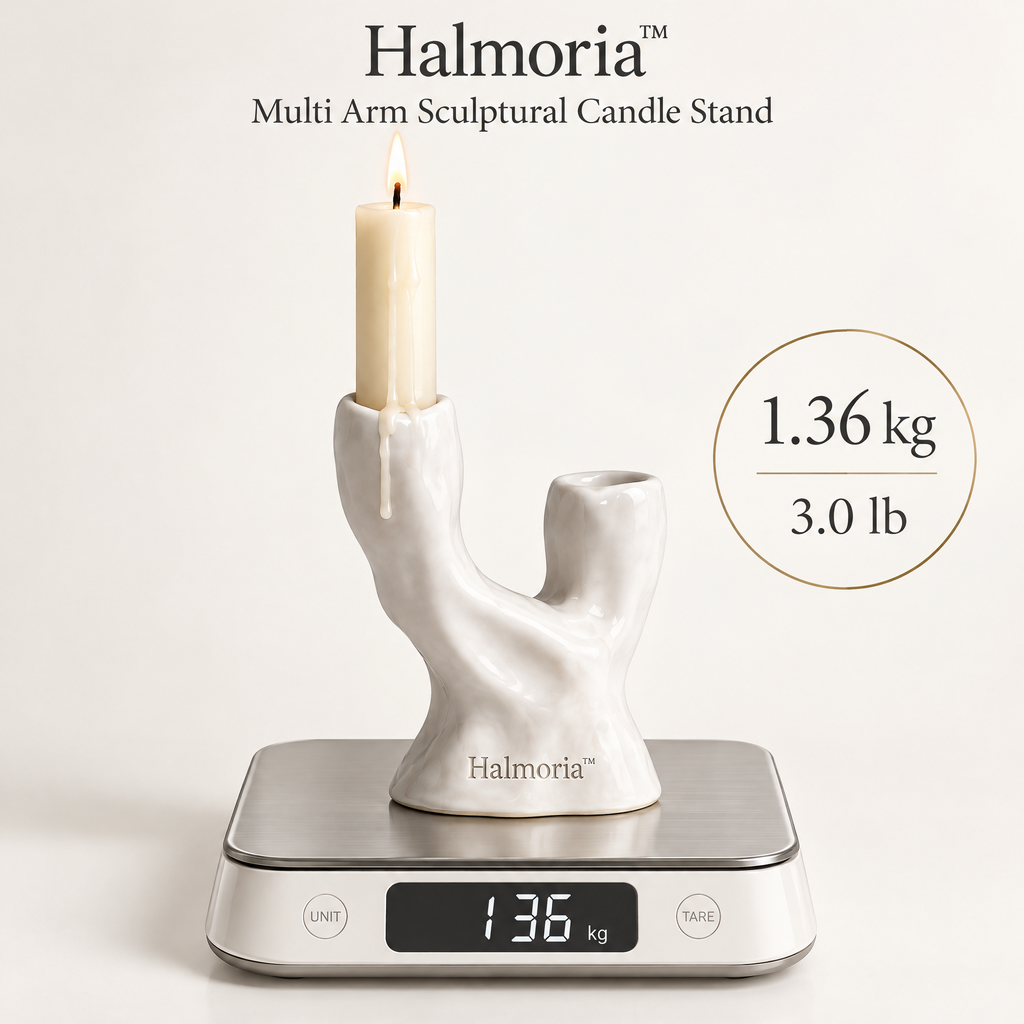 Halmoria™ Sculptural Ceramic Taper Candle Holder – Quiet Curve Collection