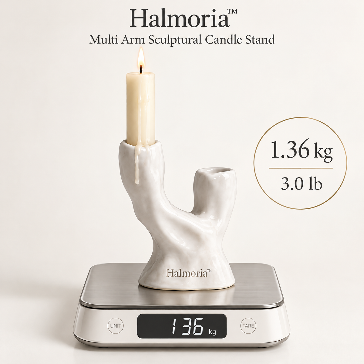 Halmoria™ Sculptural Ceramic Taper Candle Holder – Quiet Curve Collection