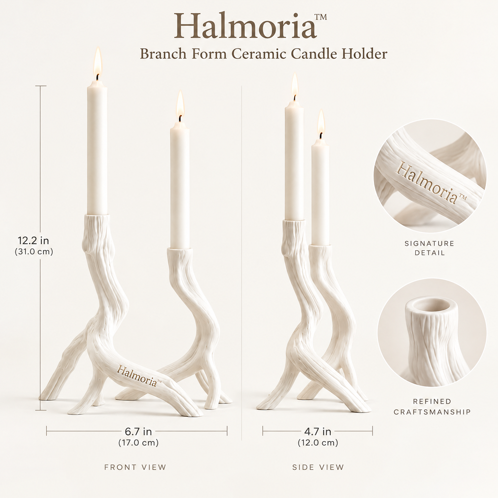 Halmoria™ Sculptural Ceramic Taper Candle Holder – Balanced Glow Collection