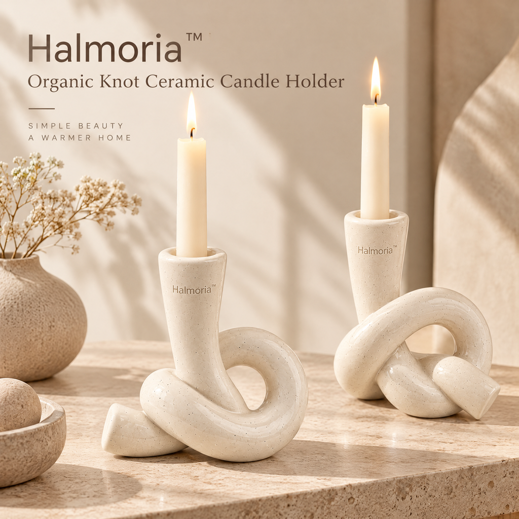 Halmoria™ Sculptural Ceramic Taper Candle Holder – Contemporary Form Collection