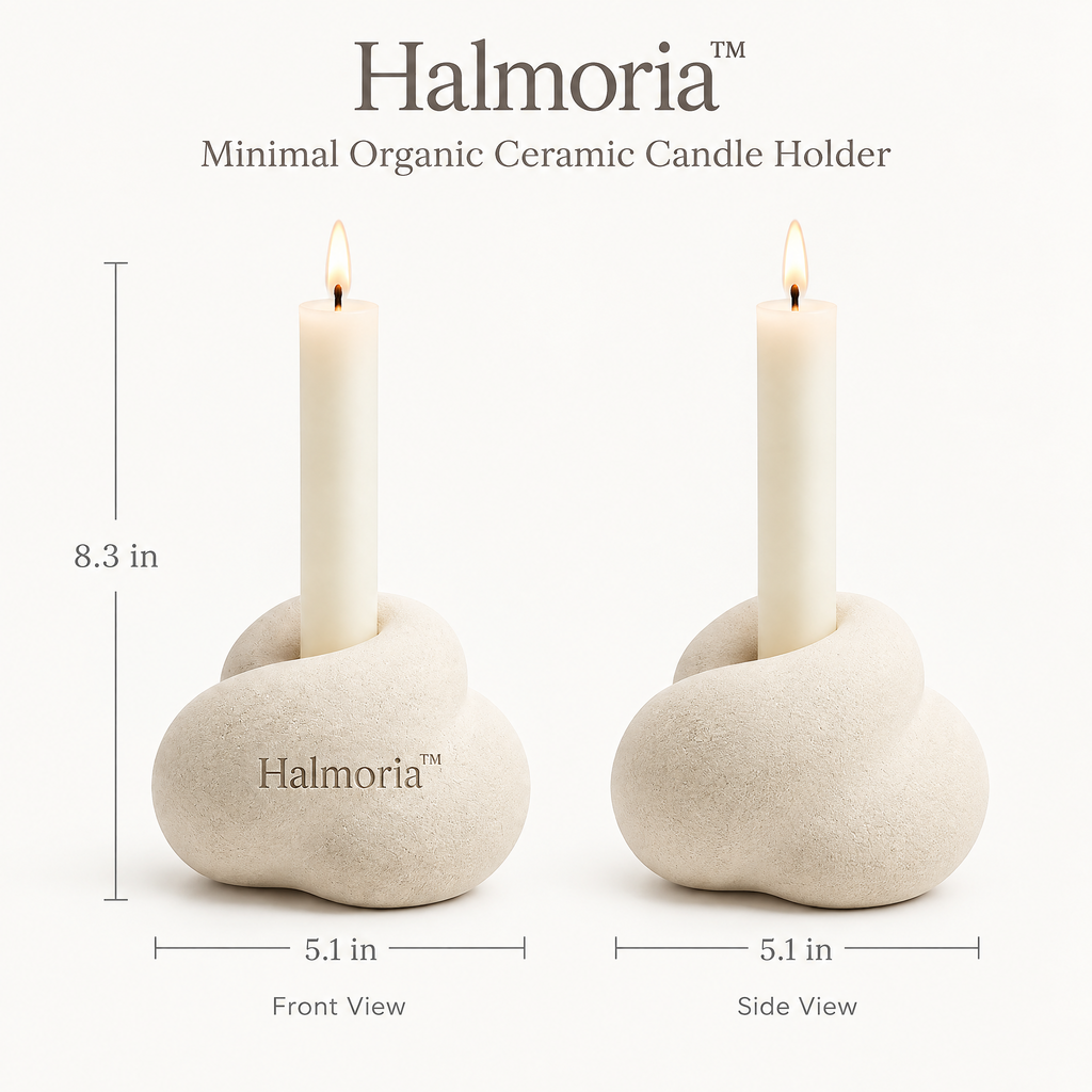 Halmoria™ Sculptural Ceramic Candle Holder – Soft Curve Collection