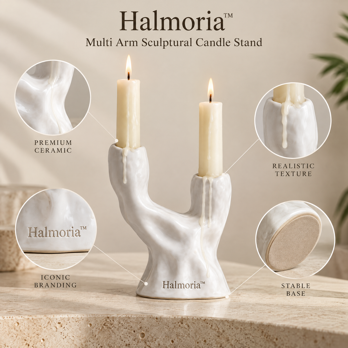Halmoria™ Sculptural Ceramic Taper Candle Holder – Quiet Curve Collection