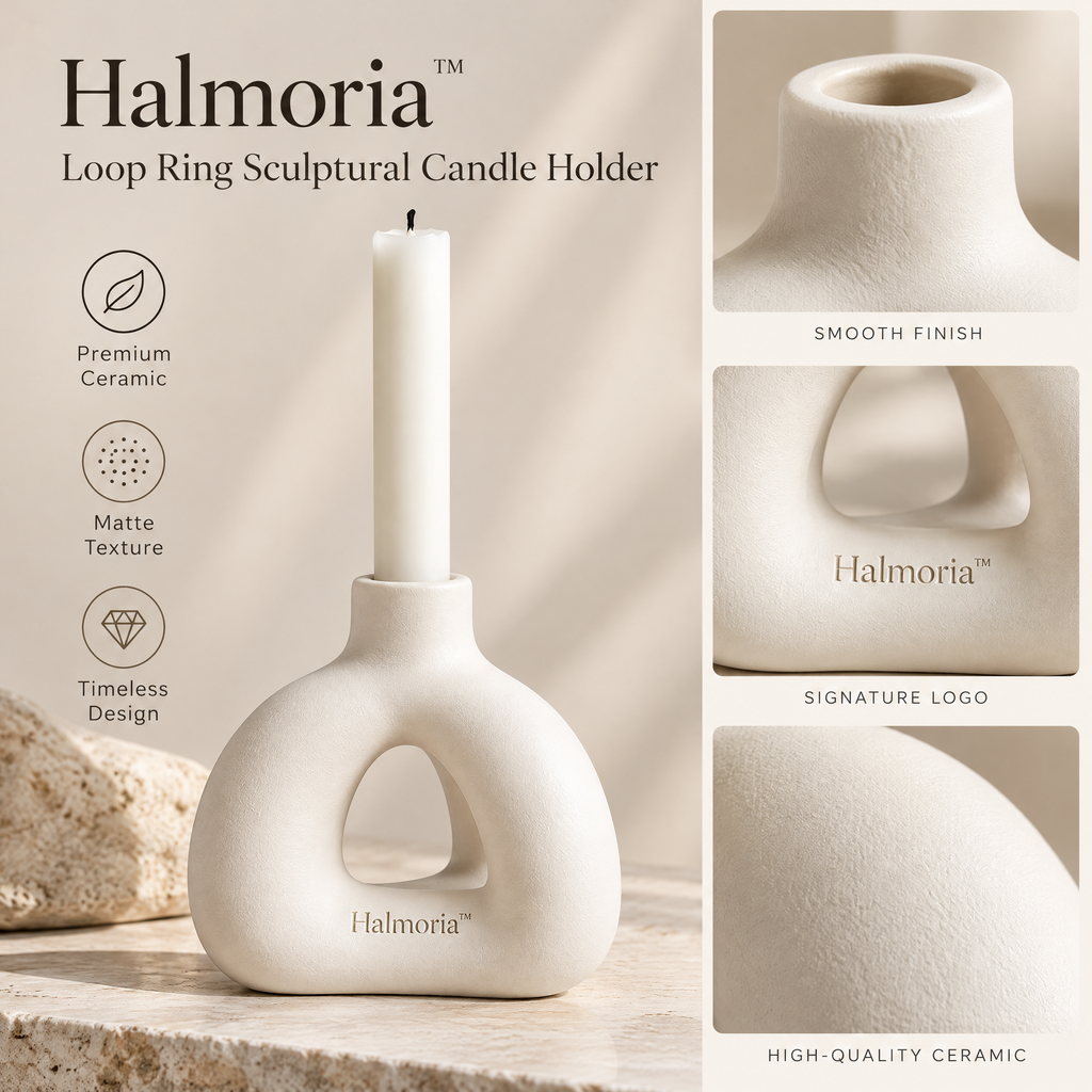 Halmoria™ Organic Ceramic Taper Candle Holder — A Sculptural Touch for Elegant Interiors