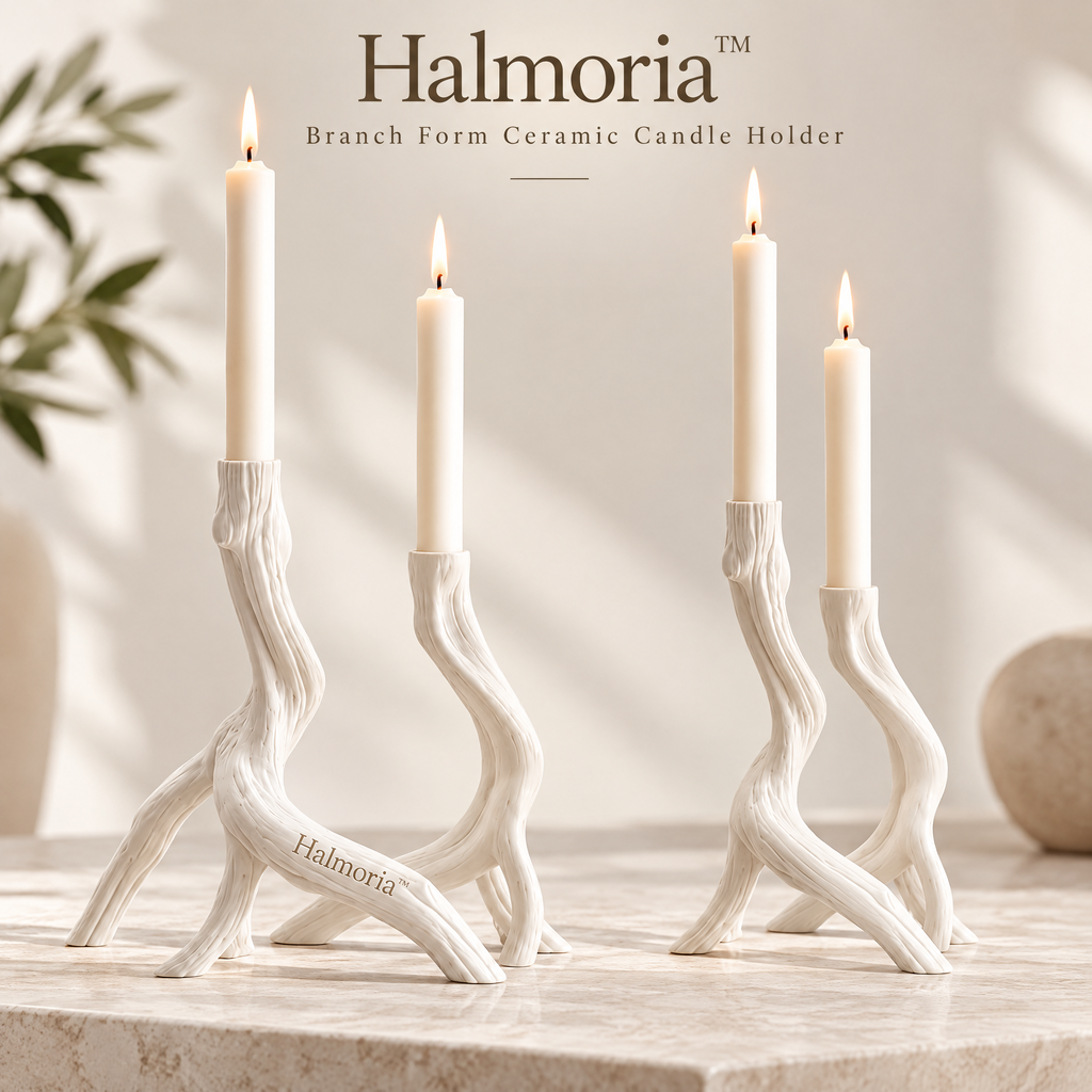 Halmoria™ Sculptural Ceramic Taper Candle Holder – Balanced Glow Collection