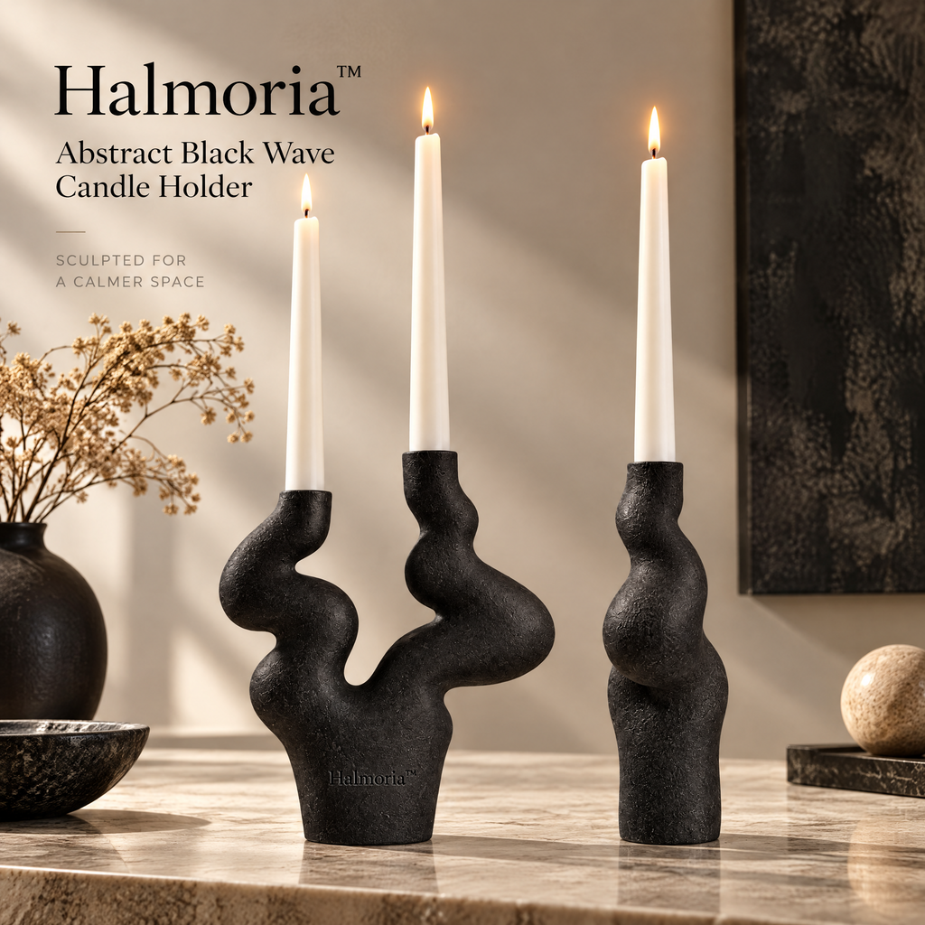 Halmoria™ Abstract Black Wave Candle Holder