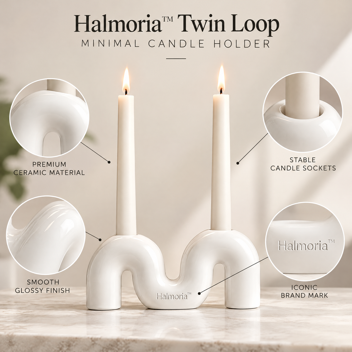 Halmoria™ Sculptural Ceramic Taper Candle Holder – Organic Balance Collection