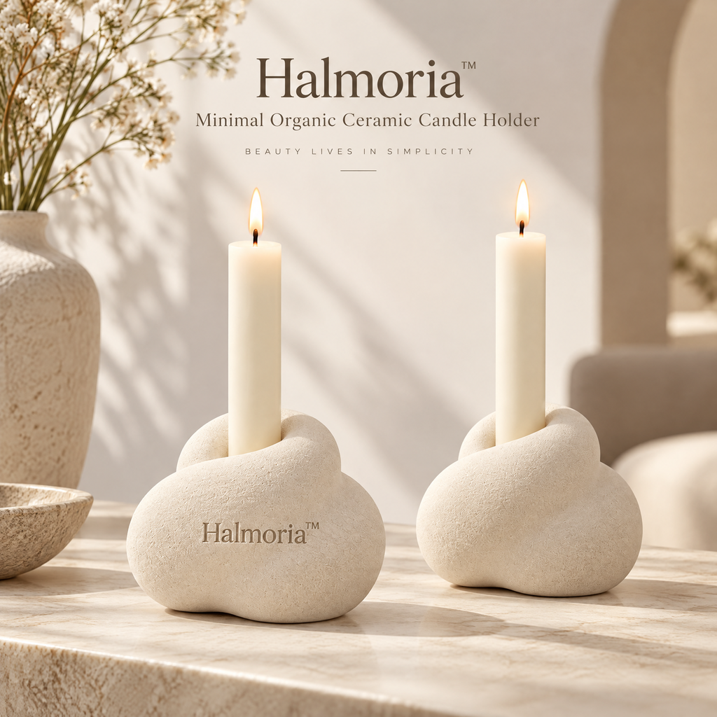 Halmoria™ Sculptural Ceramic Candle Holder – Soft Curve Collection