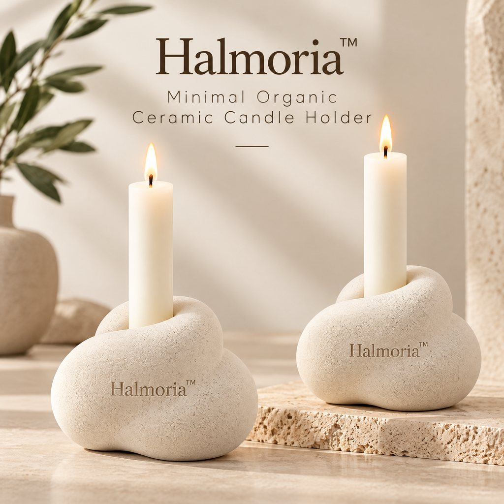 Halmoria™ Sculptural Ceramic Candle Holder – Soft Curve Collection