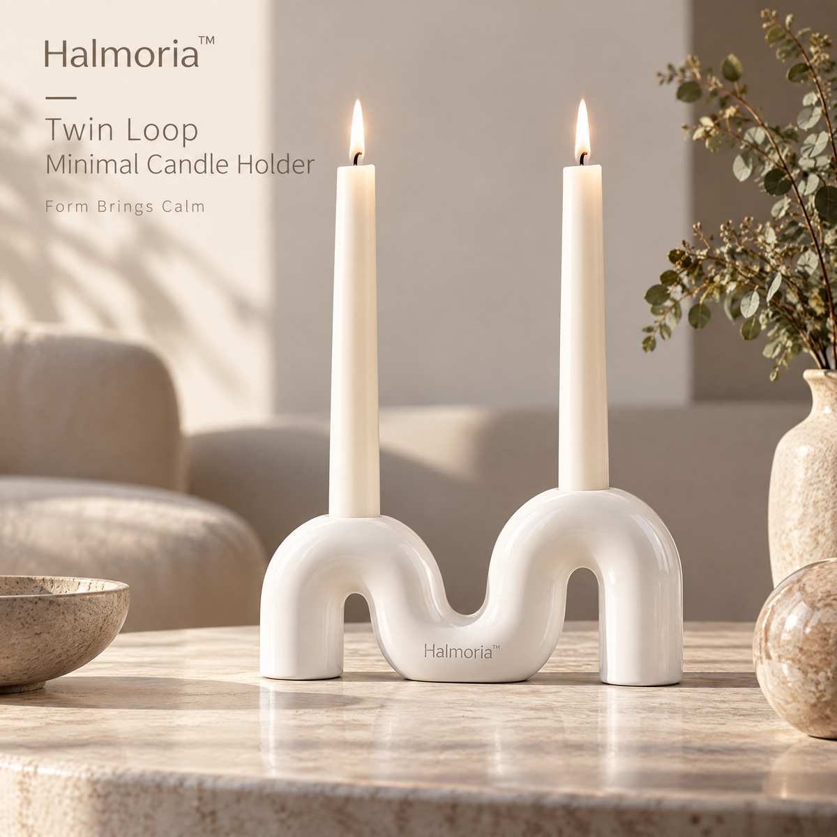 Halmoria™ Sculptural Ceramic Taper Candle Holder – Organic Balance Collection
