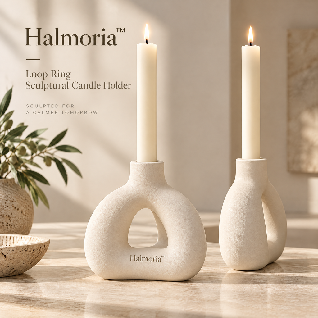 Halmoria™ Organic Ceramic Taper Candle Holder — A Sculptural Touch for Elegant Interiors