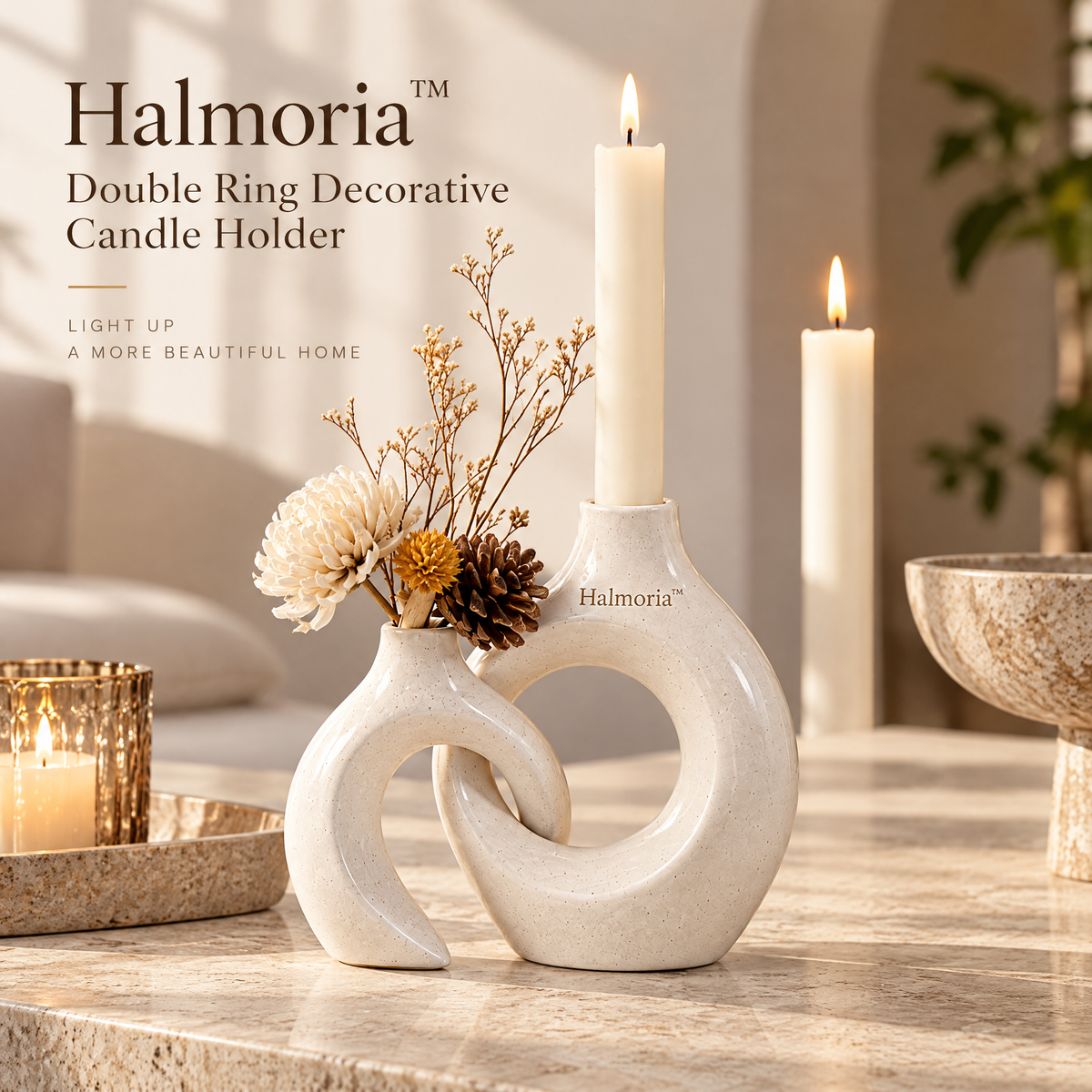 Halmoria™ Sculptural Ceramic Taper Candle Holder – Artistic Form Collection