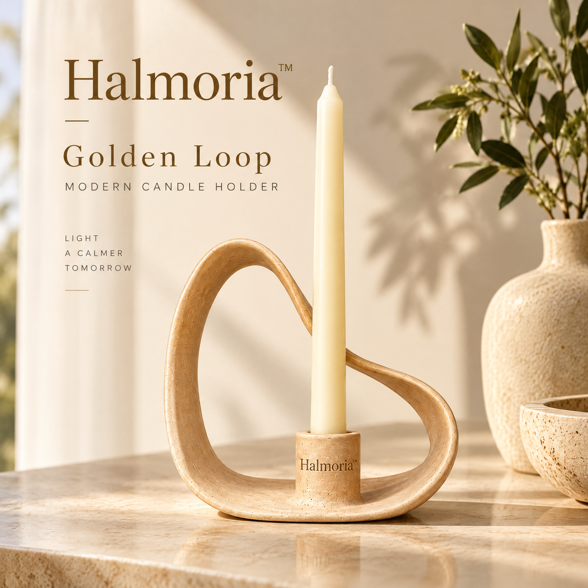 Halmoria™ Sculptural Ceramic Taper Candle Holder – Modern Contour Collection