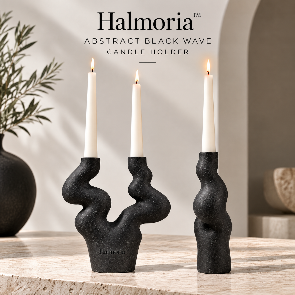 Halmoria™ Abstract Black Wave Candle Holder