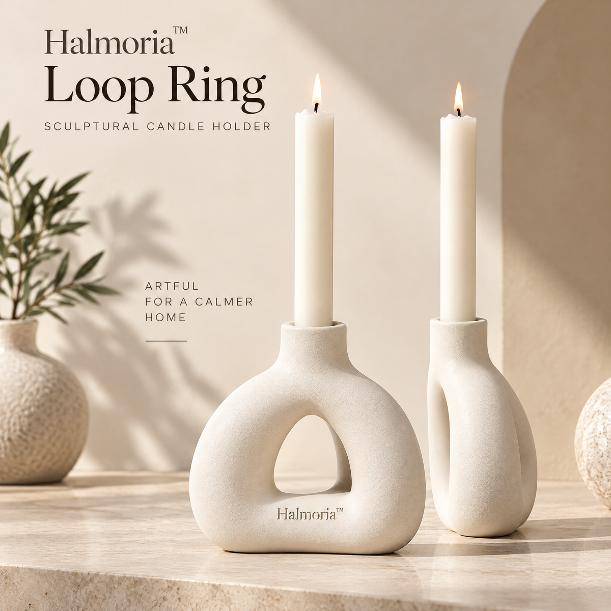 Halmoria™ Organic Ceramic Taper Candle Holder — A Sculptural Touch for Elegant Interiors