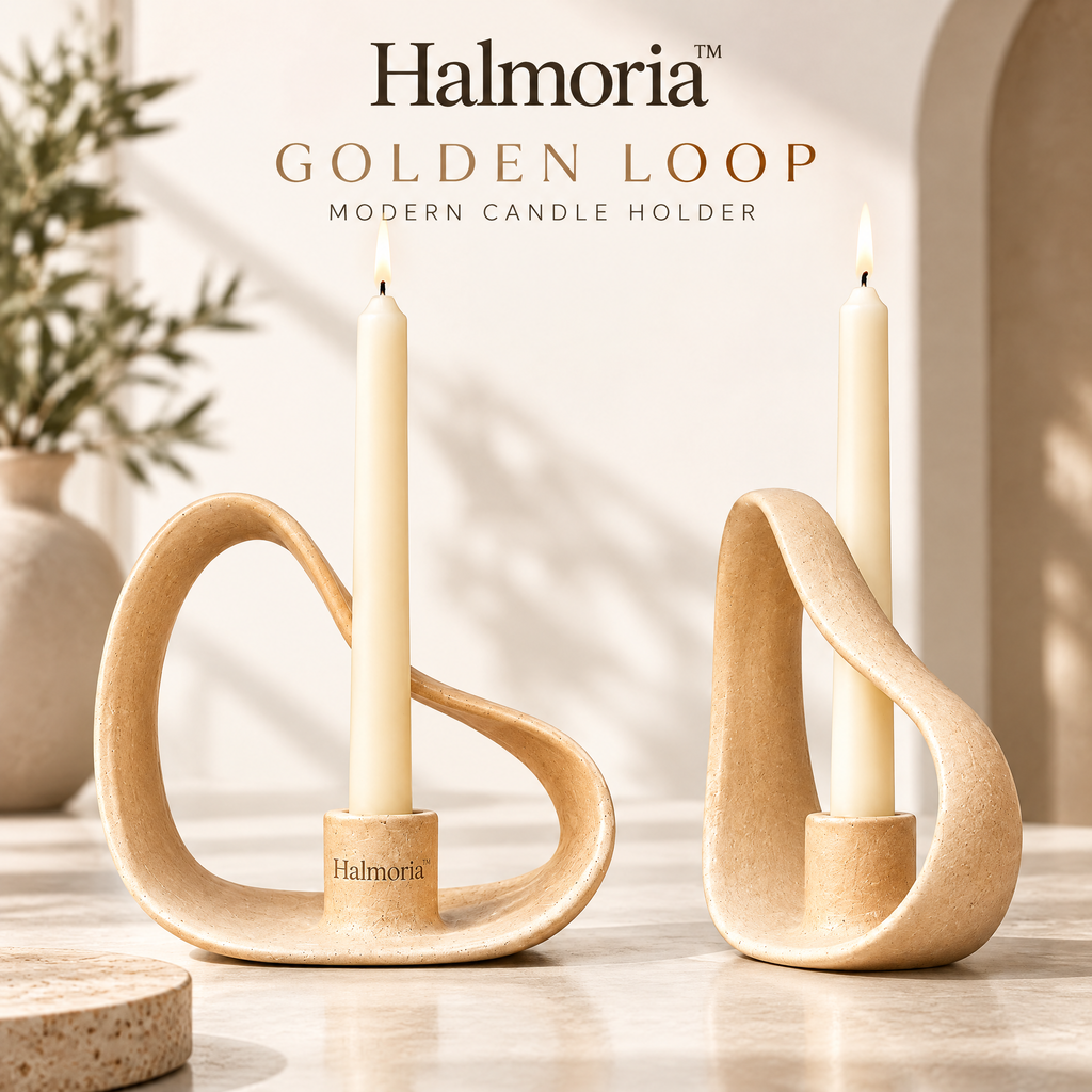 Halmoria™ Sculptural Ceramic Taper Candle Holder – Modern Contour Collection