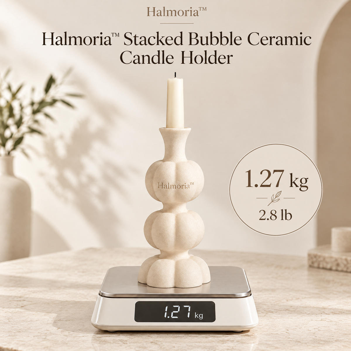 Halmoria™ Sculptural Ceramic Taper Candle Holder – Gentle Arc Collection
