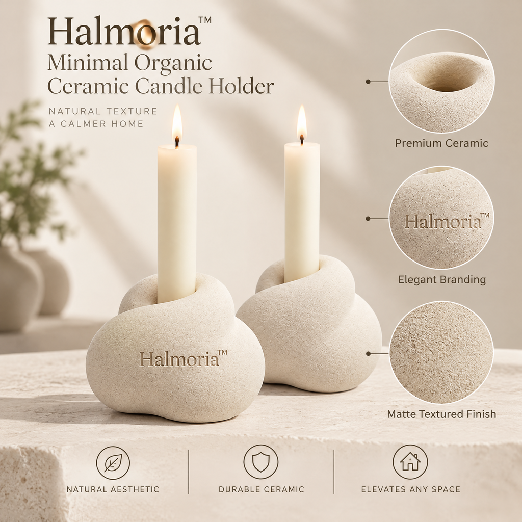 Halmoria™ Sculptural Ceramic Candle Holder – Soft Curve Collection
