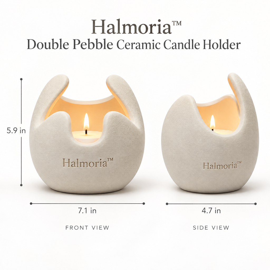 Halmoria™ Double Pebble Ceramic Candle Holder