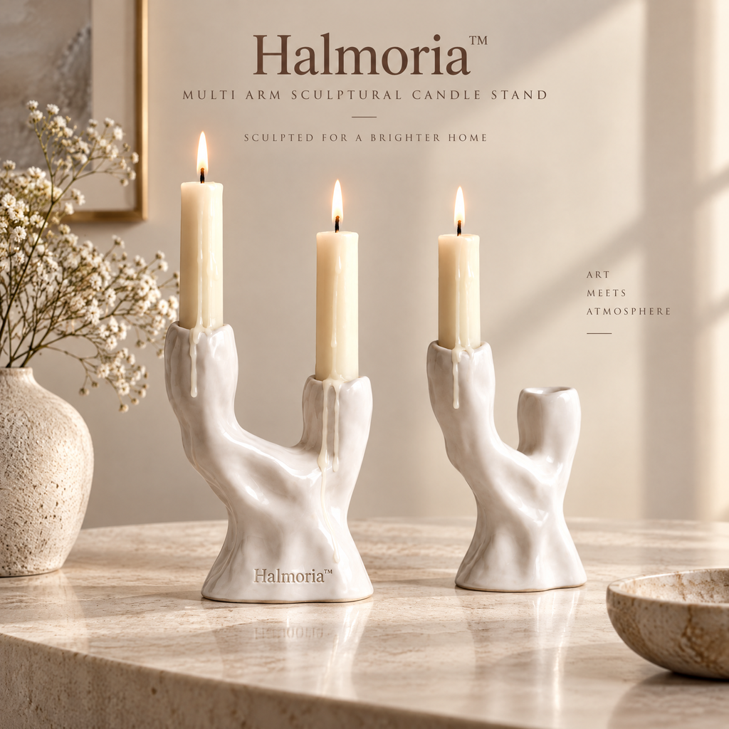 Halmoria™ Sculptural Ceramic Taper Candle Holder – Quiet Curve Collection