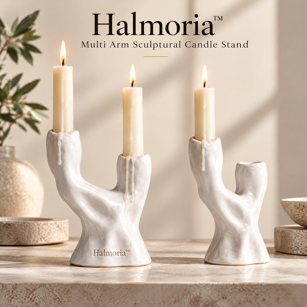 Halmoria™ Sculptural Ceramic Taper Candle Holder – Quiet Curve Collection
