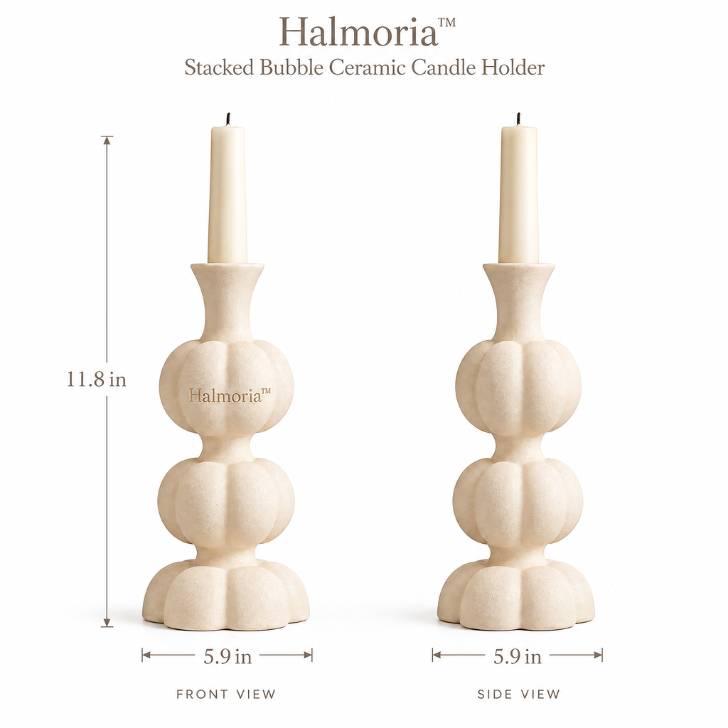 Halmoria™ Sculptural Ceramic Taper Candle Holder – Gentle Arc Collection