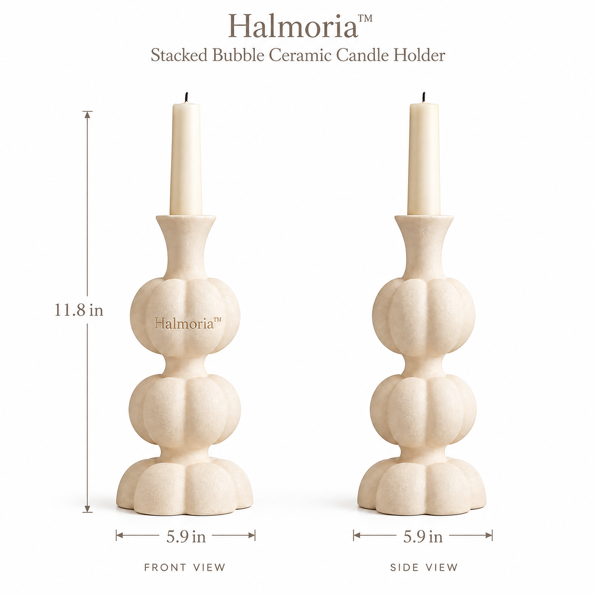 Halmoria™ Sculptural Ceramic Taper Candle Holder – Gentle Arc Collection