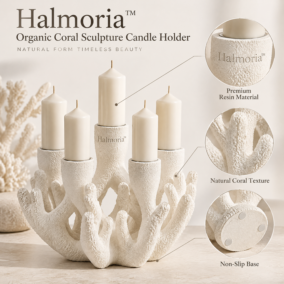 Halmoria™ Sculptural Ceramic Taper Candle Holder – Quiet Form Collection